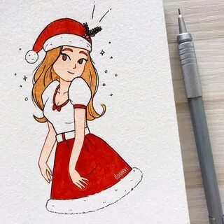 Как нарисовать новогоднюю девочку