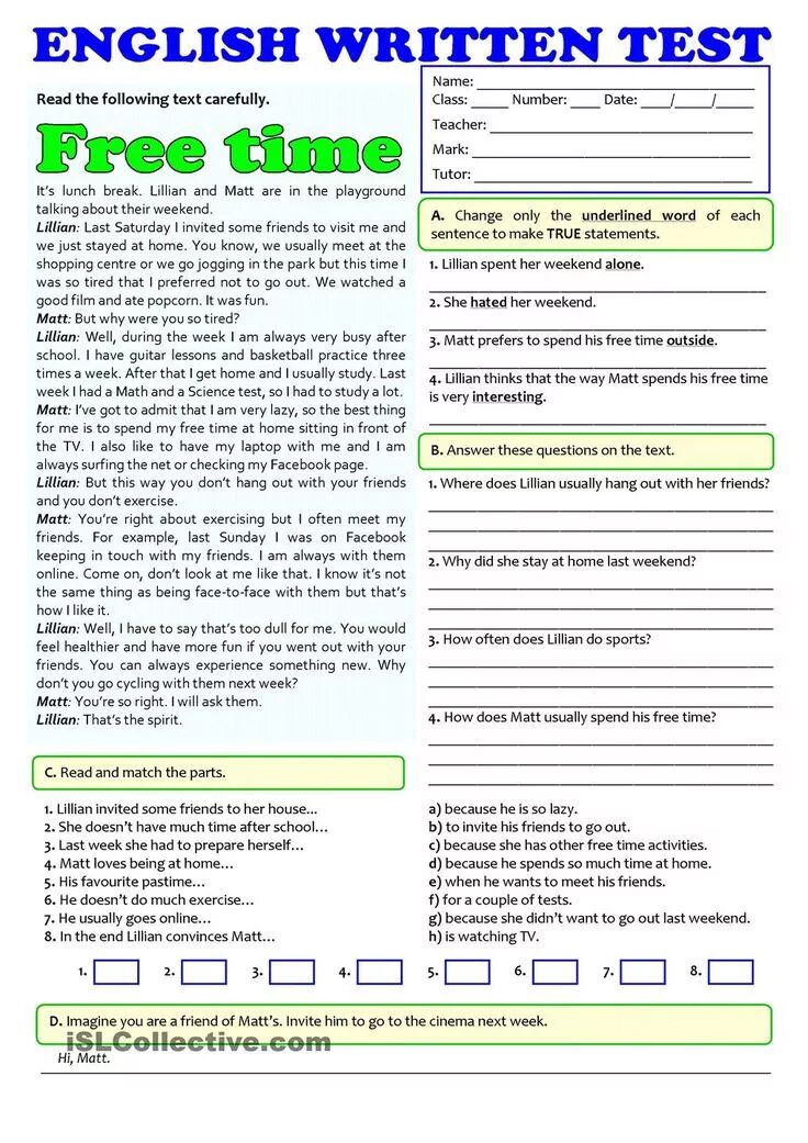 English a2 exercises. English written test free time ответы. write free time activities тест. free time activities задания. тест а1 английский.