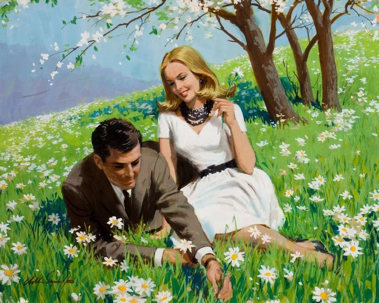 Ждем мужей вместе. Художник Arthur Sarnoff. Arthur Saron Sarnoff картины.