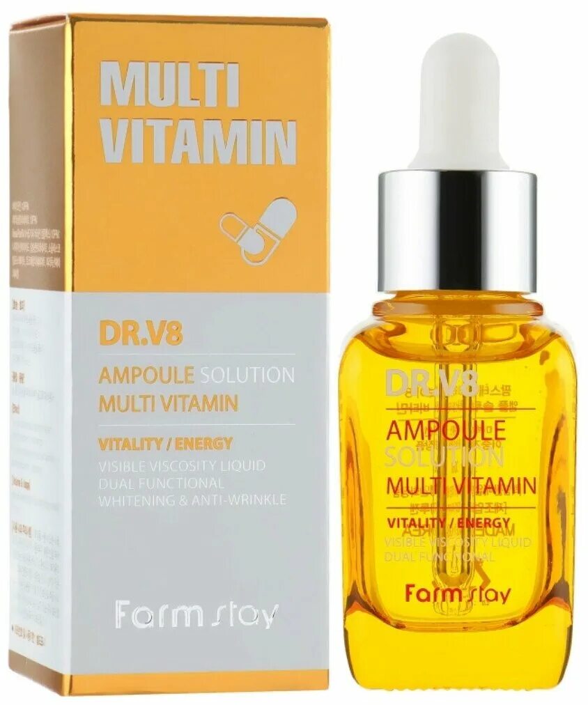 Farmstay dr. Missha vita c. Real vitamin c ampoule, 30 мл. V8 multi vitamin ampoule solution 30ml (farmstay). сыворотка для лица с витамином корея.