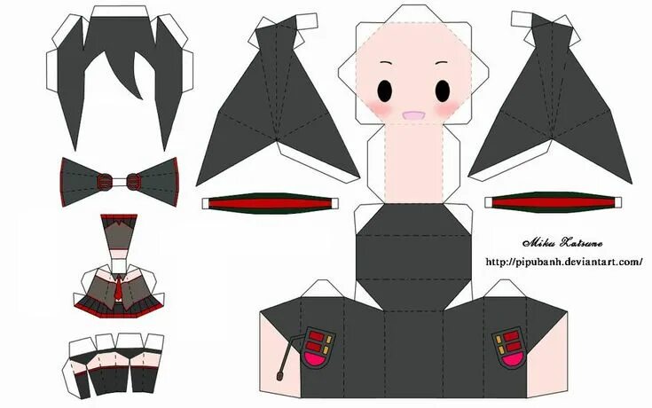 Фигурка мику из бумаги схема распечатать Present Len Append Papercraft (http:// January 2