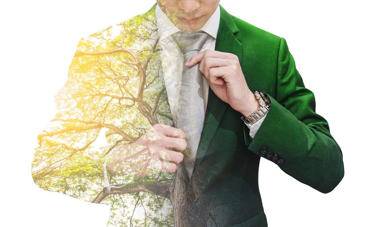 Зеленый бизнесмен. Зеленый менеджмент. Грустный бизнесмен в зеленом. ESG фото.