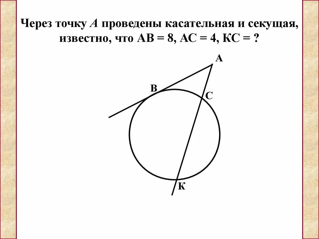 Произведение секущих окружности. Теорема о касательной и секущей к окружности. Теорема о касательной и секущей задачи. Касательная и секущая к окружности. Через точку проведены касательная и секущая.