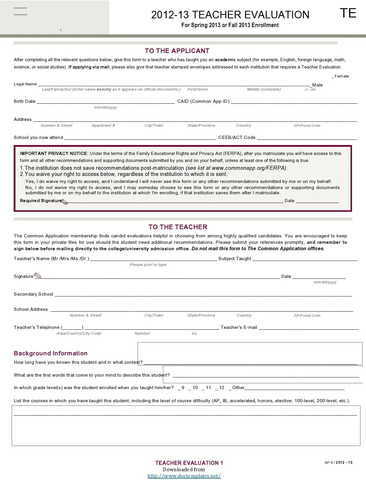 Common form. Form teacher. Common application. Reference form for teacher. Membership application form.