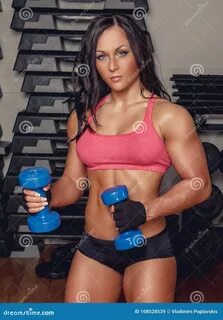 Athletic Brunette Fitness Girl. Stock Image - Image of abdominal, holding: 10852