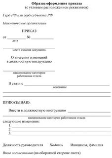 Реквизиты бланка приказа организации