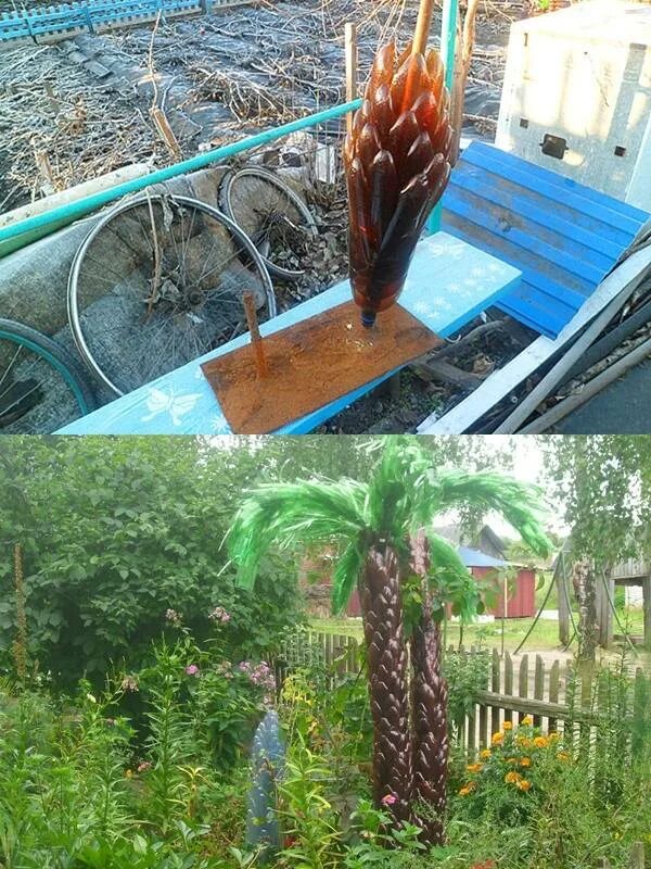 Пальма из пластиковых бутылок фото Поделки из пластиковых бутылок для дома и сада: необычные идеи декора для дачи и