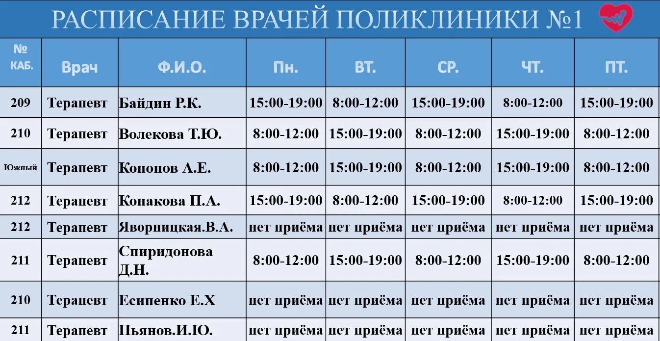 Расписание врачей поликлиники 1. Расписание поликлиники. Расписание работы врачей. Расписание терапевтов в поликлинике 1.