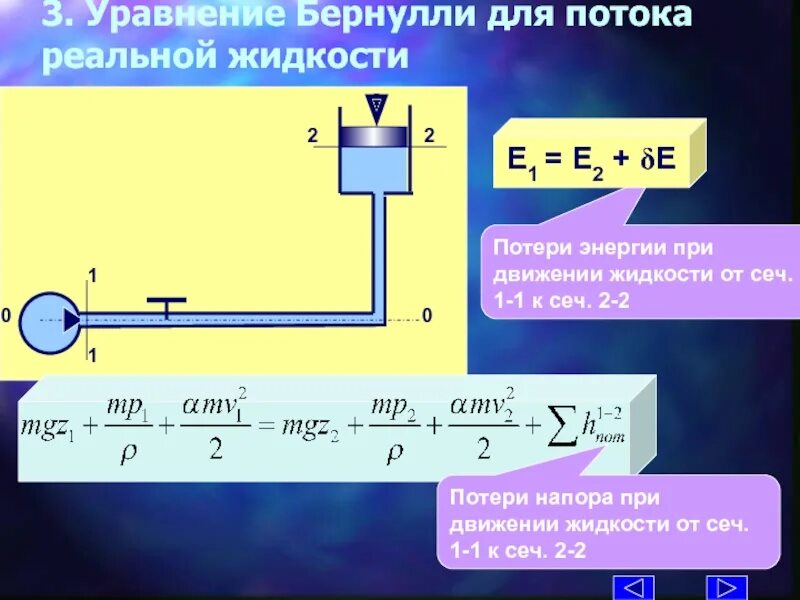 Уравнение Бернулли для потока. Уравнение Бернулли для реальной жидкости. Уравнение Бернулли для потока жидкости. Бернулли для потока реальной жидкости. 0 0 энергия перехода