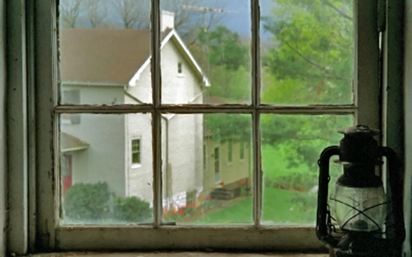 Window in time. Dirty windows. hydrant through the window. dirty window.