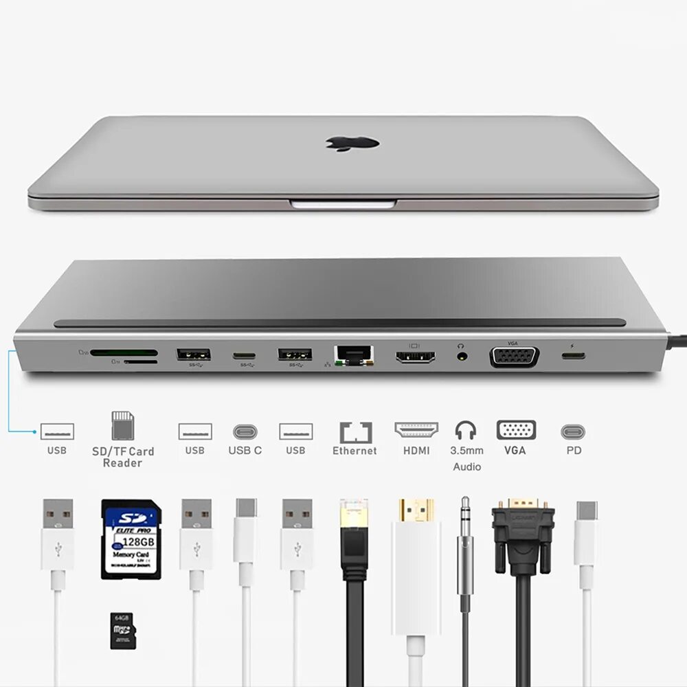 Type c station. Док станция usb-c hdmi usb 3.0. концентратор usb-hub c hdmi type-c 11 в 1 для macbook. type c hub dell.