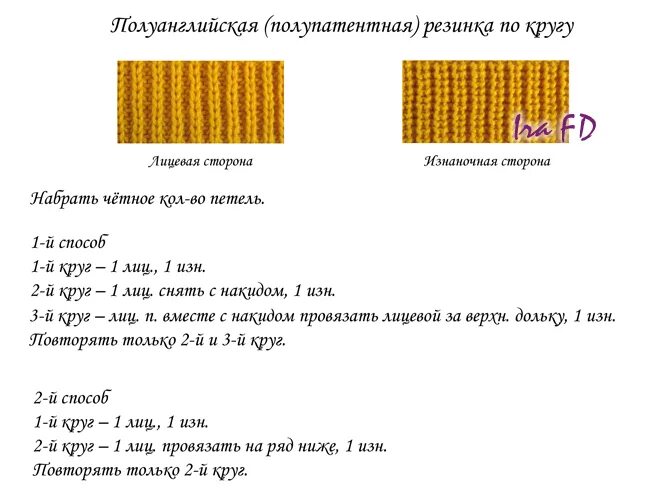 Английский резинка вязание схема описание