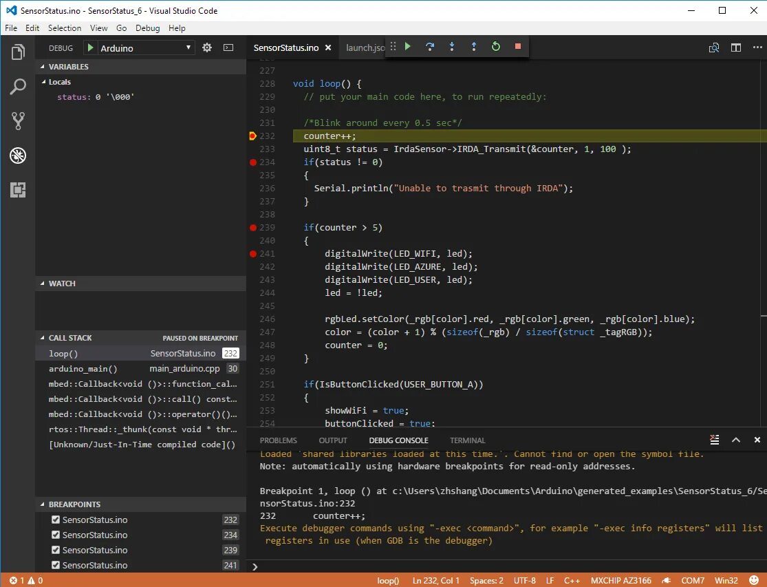 User led. Отладчик в Visual Studio code. Ide Visual Studio code. Microsoft Visual Studio Debugger. Visual Studio Arduino.