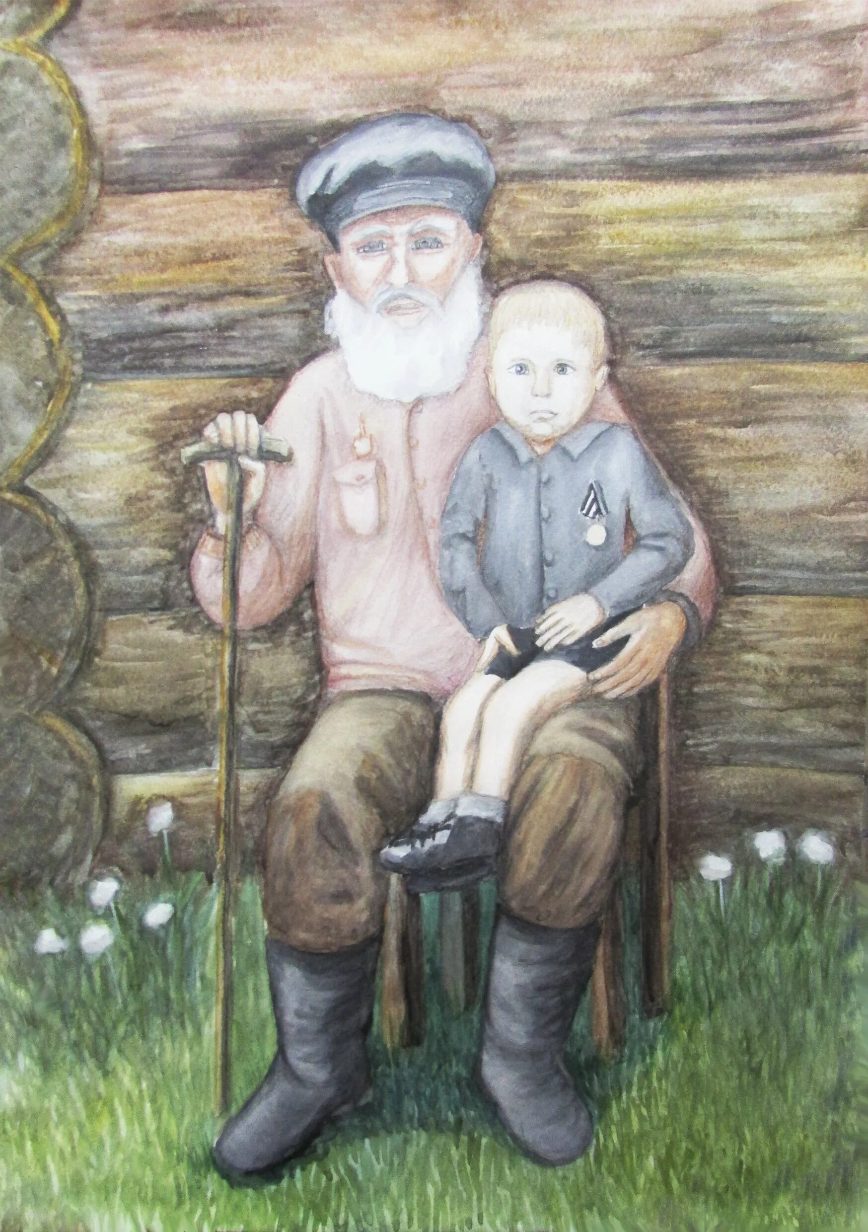 Пришвин Дедушкин валенок. Картинка дедушка. Дед рисунок. Дедушка иллюстрация. Старый дедушка и внучка
