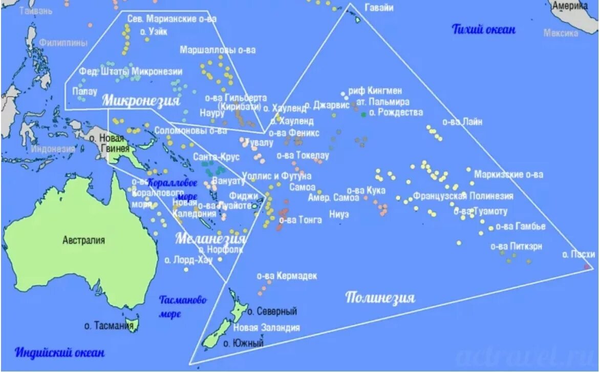 На карте океанов новую зеландию. Океания Микронезия Полинезия Меланезия. Микронезия Полинезия Меланезия на карте. Гавайские острова Полинезия на карте.