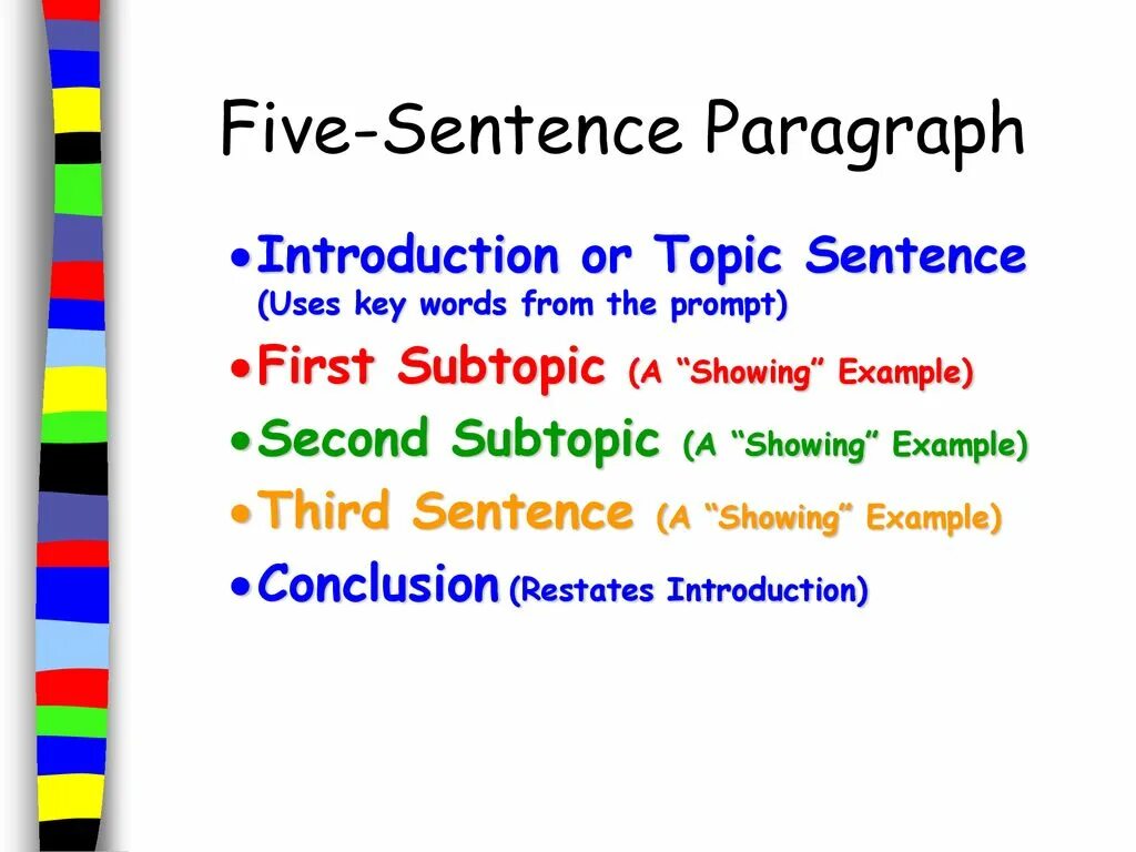 5 sentences. A paragraph презентация. Conclusion example Words. Topic sentence. Sentence ppt.