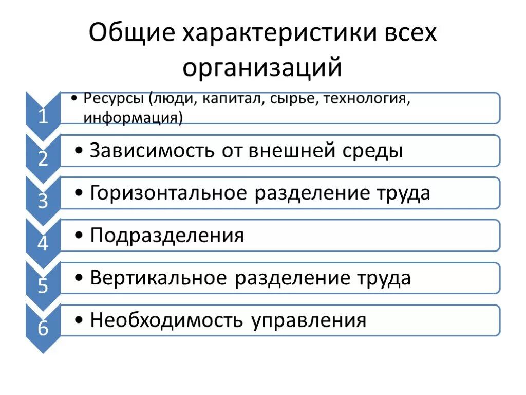 Общие характеристики сложных организаций. Горизонтальное Разделение труда. Вертикальное Разделение труда. Признаки сложных организаций