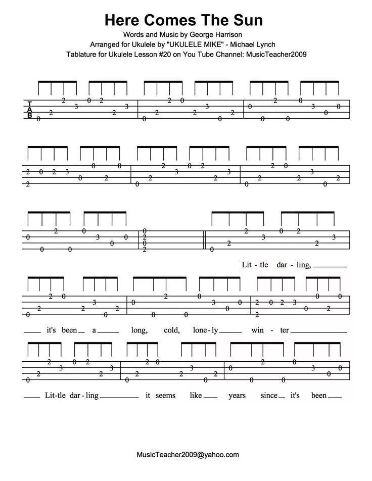 Here comes the sun аккорды. Табы на укулеле. Ukulele Tabs. Фингерпикинг на укулеле.