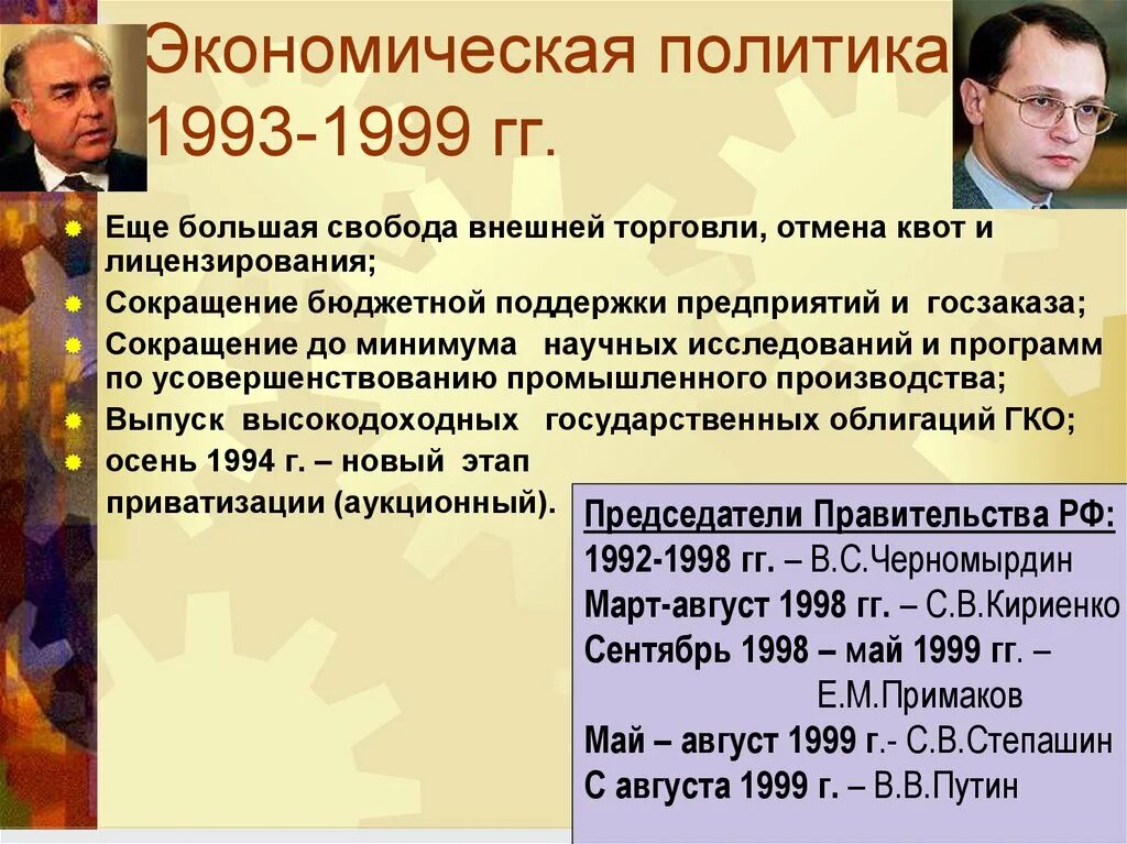 Внешняя политика России в 1993-1999 гг. Политика 1993-1995. Экономическая политика 1993-1998. Политика и экономика России в 1993-1995 гг.