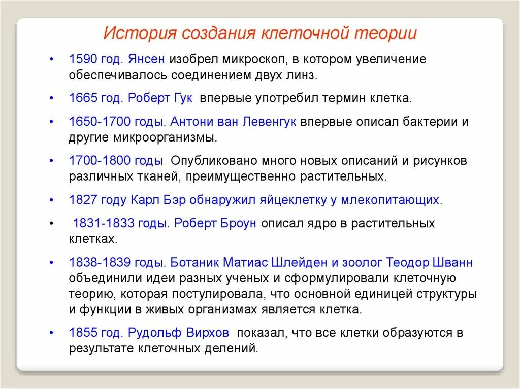 Значение формирования клеточной теории. История становления клеточной теории. история разработки клеточной теории. история создания клетки клеточная теория. этапы развития клеточной теории.