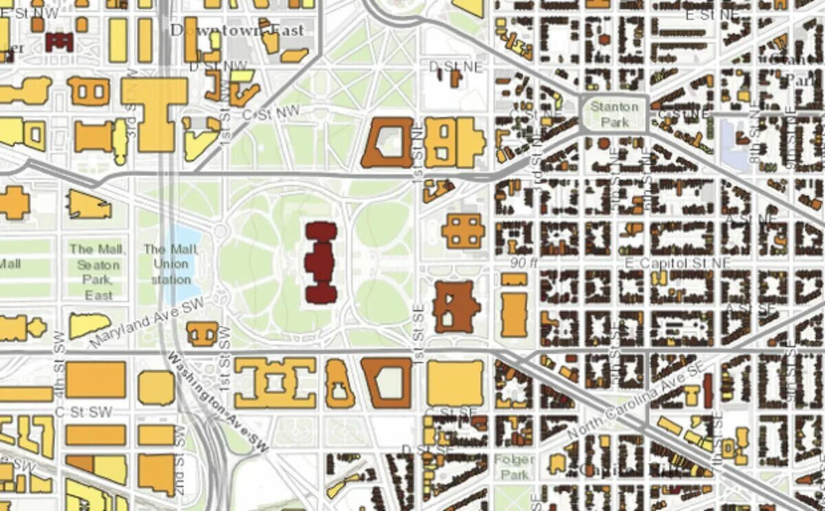 Building the map. Building Map. Map of Washington DC from above.
