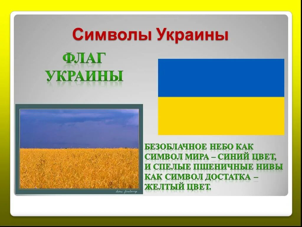 Презентация на тему Украина. История флага Украины. Обозначение цветов на флаге Украины. Что означают цвета флага Украины.