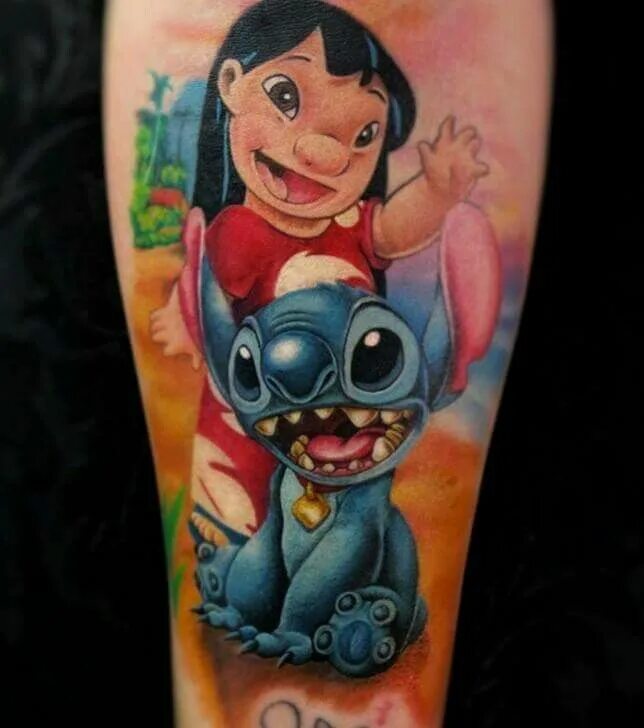 Лило и стич тату. Рукав в стиле лило и стич тату. Тату стича на ноге. Туту лило и стич. Лило и стич тату.