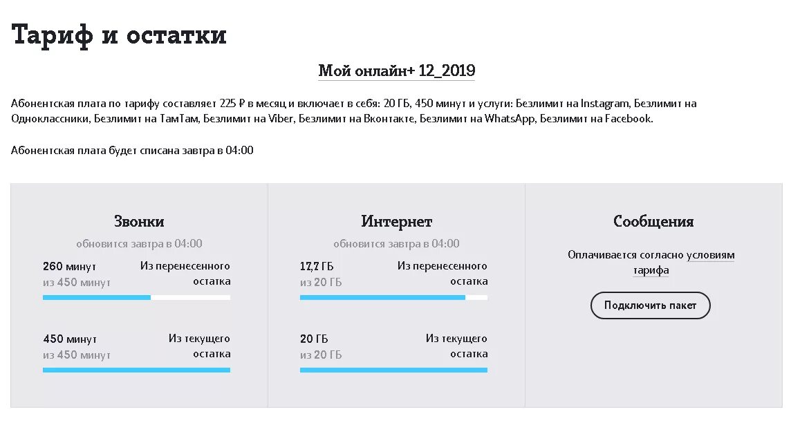 Остаток трафика на следующий месяц