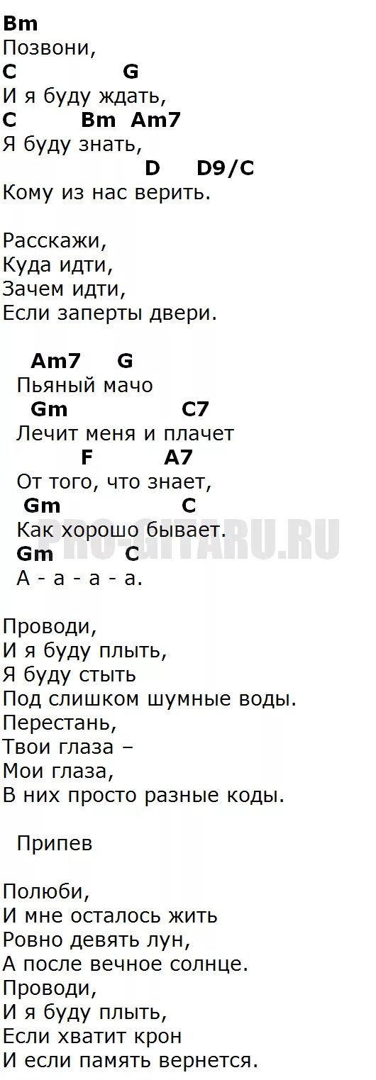 Тексты песен с аккордами для гитары. Опять сегодня не пришла песня текст