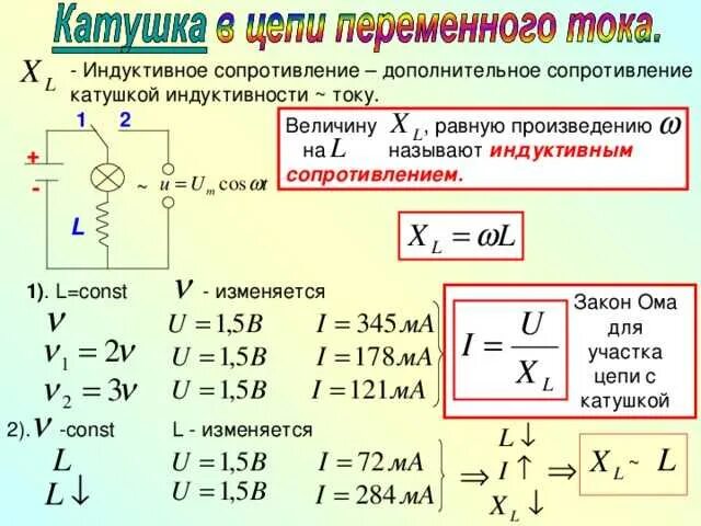 Определить индуктивность катушки при частоте. Реактивное сопротивление катушки индуктивности формула. Активное сопротивление катушки индуктивности формула. Активное сопротивление катушки формула. Катушка индуктивности в цепи переменного тока.