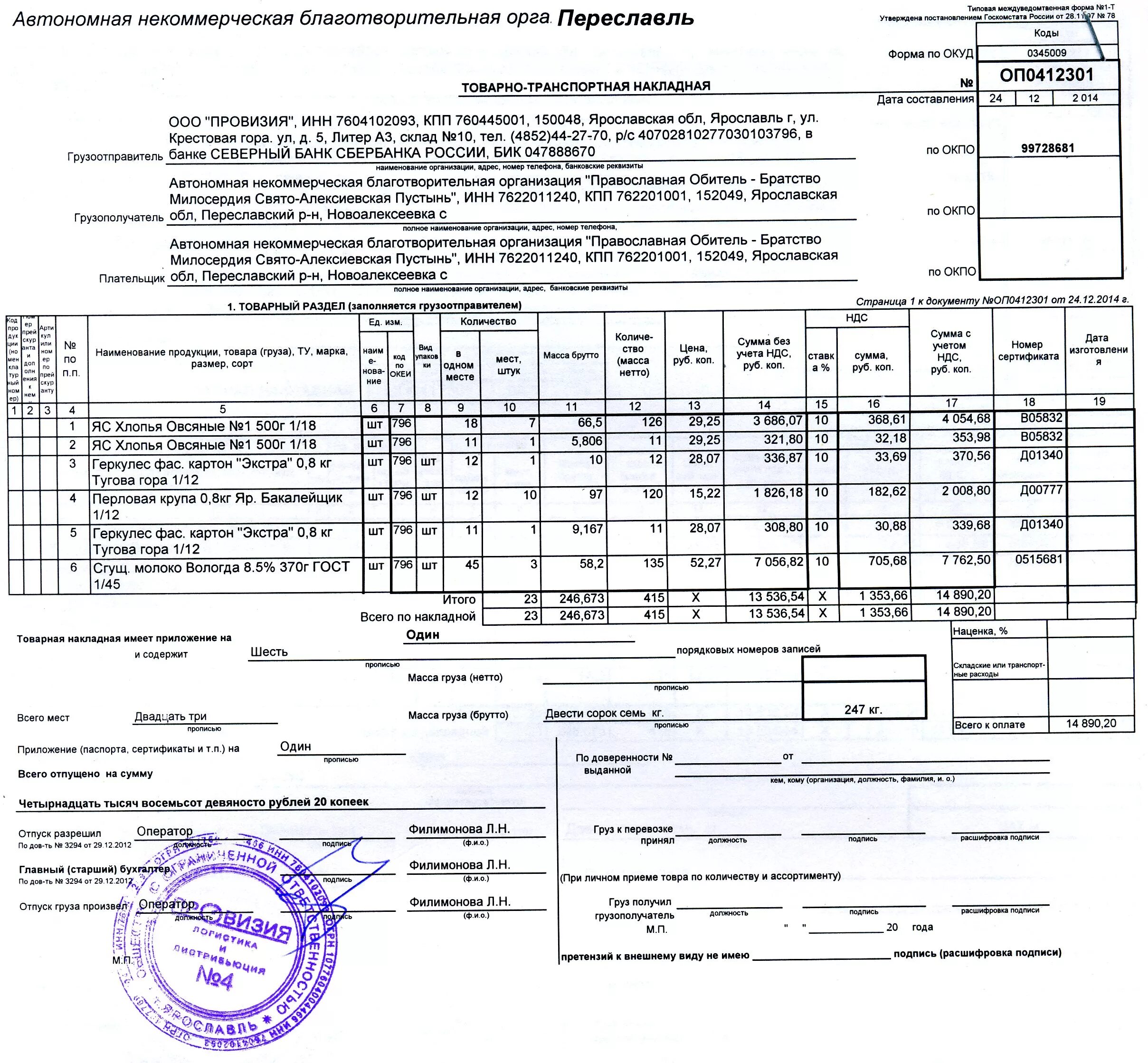 Товарные накладные