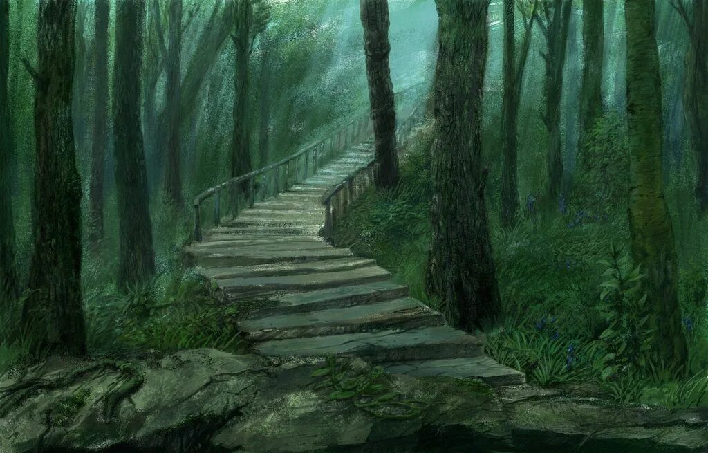 Forest Pathway. Forest way Watercolor. Another way Path illustration. Footprints on Path Art Fantasy.