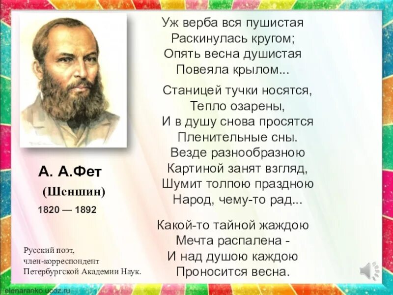 Стихотворение о весне фет. Фет уж Верба вся пушистая. Фет стихи о весне. Стихотворение Фета весенний.