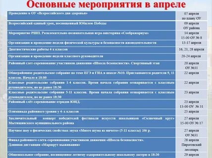 План дня здоровья в школе 7 апреля