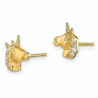 Детские сережки золотые единорог