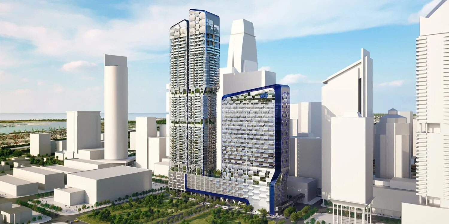 Сооружения башенного типа. Мфк duo twin towers, сингапур. сингапур 2 башни. фасад небоскреба. здания башенного типа.