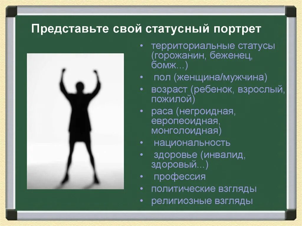 Статус 10 класс. Статусный портрет. Статусный портрет человека. Статусный портрет человека социология. Статус человека в обществе.