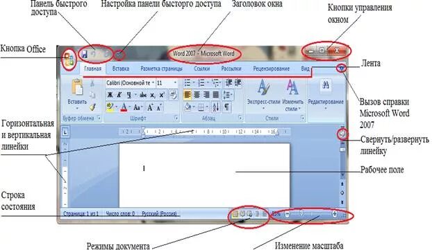 Рабочее окно ворд 2007. Рабочее окно MS Word 2007. Панель управления ворд 2007. Элементы окна ворд 2007. Какой пункт меню позволяет настроить панель инструментов