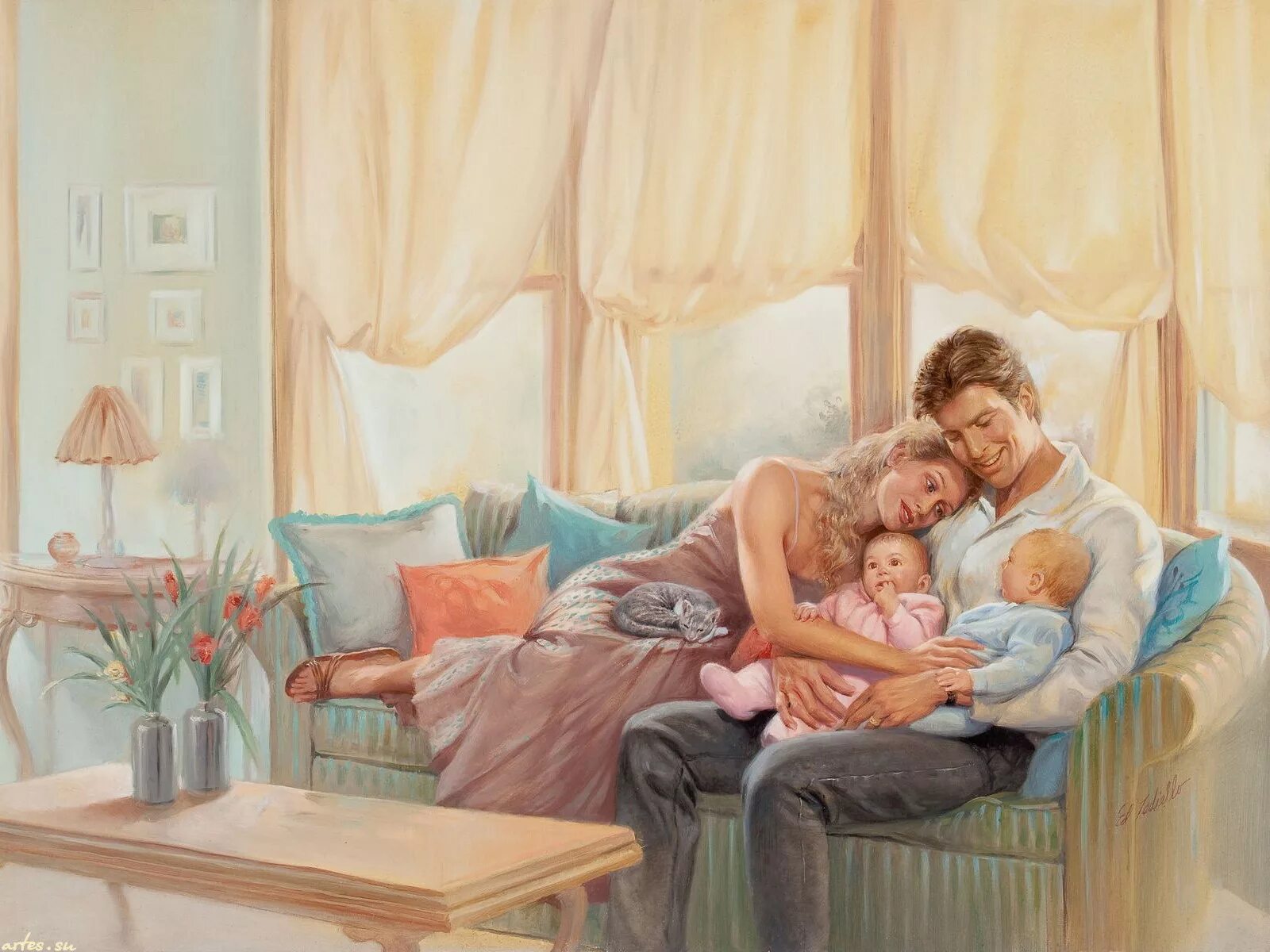 Мама с папой были вместе. Картина семья. Картина счастливая семья. Семейное счастье в живописи. Счастливая семья иллюстрации.