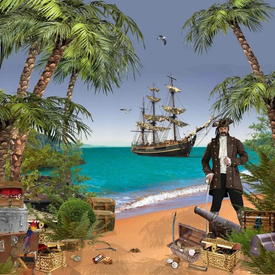 Острова где пираты. Пиратский остров. Пиратская бухта. Бухта пиратов. Фотообои пиратский остров с кораблем.