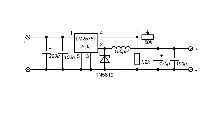 Регулируемый стабилизатор lm317t 5а. Lm2575t ADJ схема регулятора напряжения. Lm2576 схема включения на 5 вольт. Импульсный стабилизатор напряжения на микросхеме lm2576.