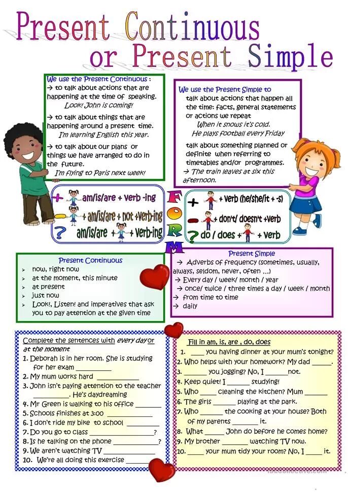 Работа present simple и present continuous. Present simple vs Continuous задания. Грамматика present simple и present Continuous. Английский для детей present simple и present Continuous. Present simple present Continuous Worksheets.