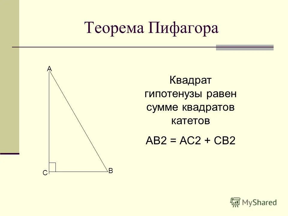 Нахождение теоремы пифагора. Теорема Пифагора. Теорема Пифагора для катета. Теорема Пифагора AC. Теорема Пифагора формула.