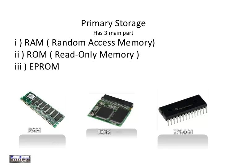 Memory storage devices. Primary Storage. Primary Storage devices. Storage device Ram.