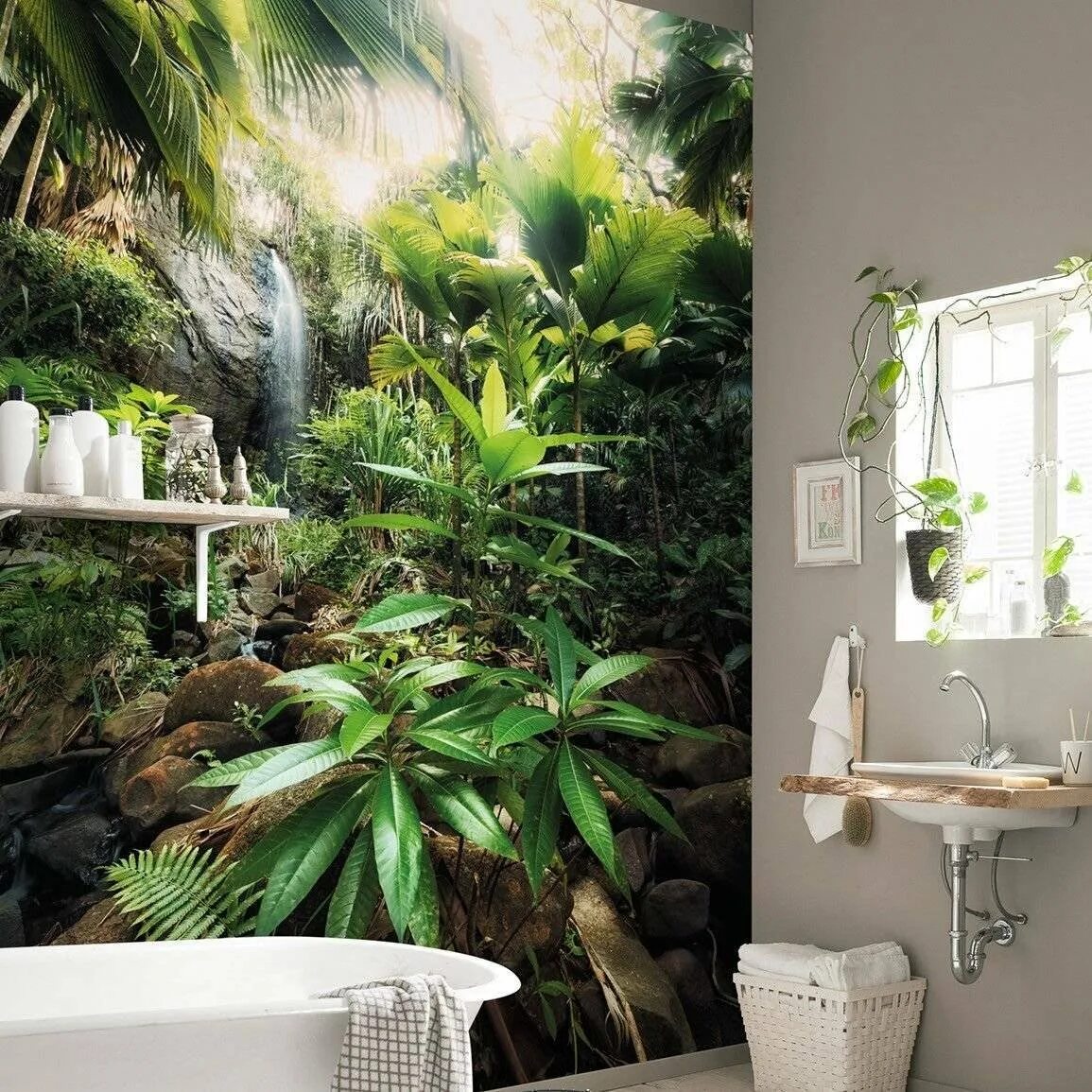 Фреска джунгли Komar. Фотоплитка джунгли. Ванна в тропическом стиле. Ванна в стиле тропиков.