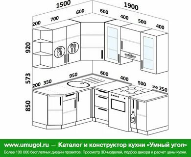 Угловая кухня размеры