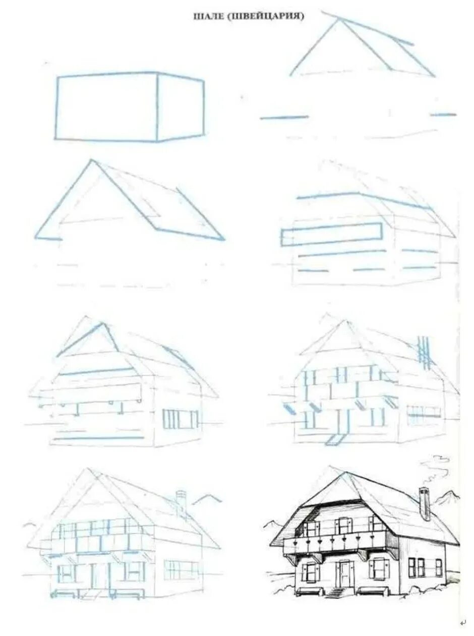 Здания для рисования. Домик рисунок карандашом. Поэтапное рисование дом. Рисунки домов и коттеджей.