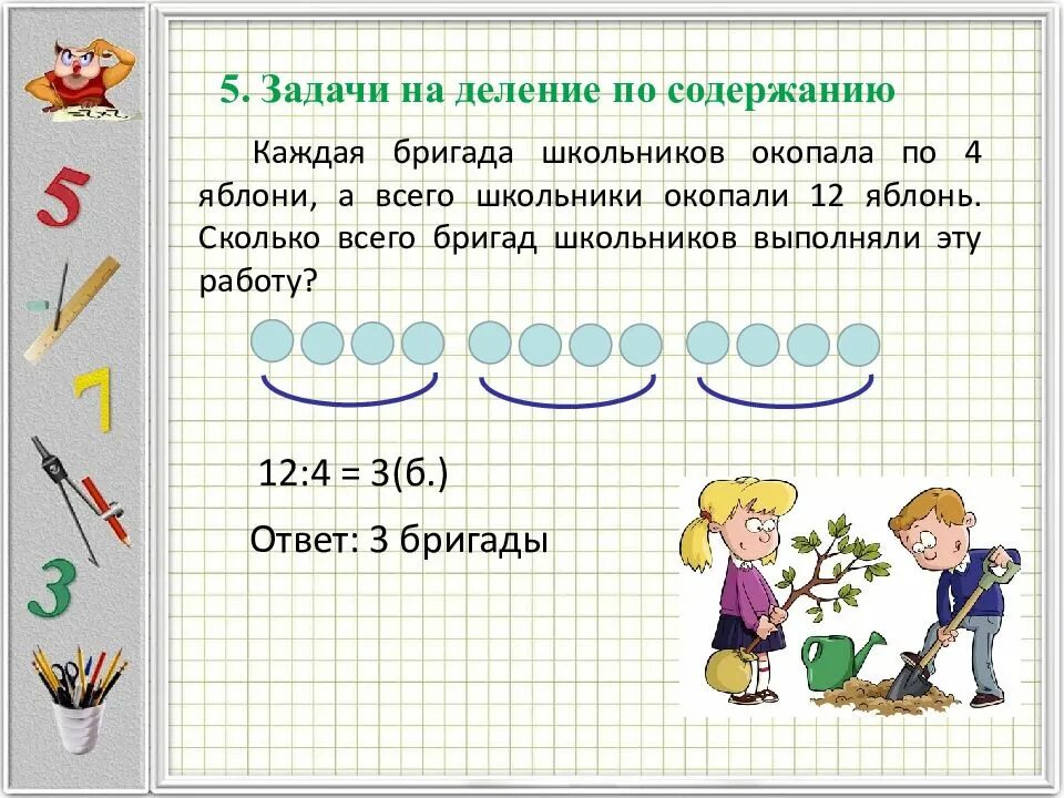 Задачи по действиям с пояснениями 4 класс. Задачи по математике 2 класс на деление по содержанию. Задачи на деление на равные части. Решение задач на деление по содержанию 2 класс. Задачи на деление 2 класс.