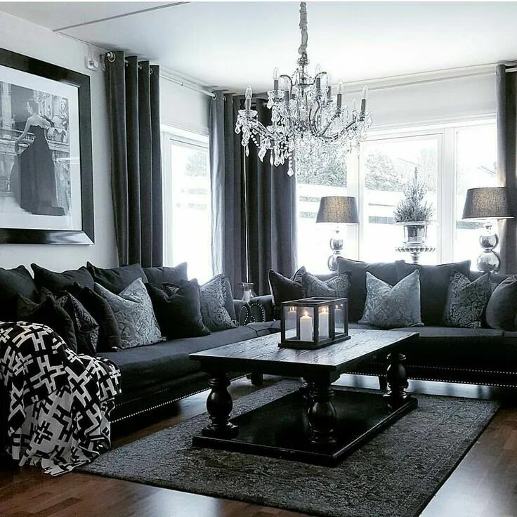Как оформить гостиную: 19 примеров Living room white, Black and white living roo