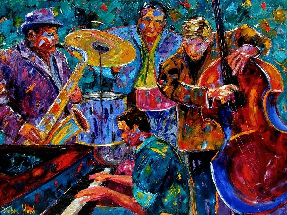 Джаз. Джаз в живописи. Джаз в изобразительном искусстве. Картина джазовые музыканты.